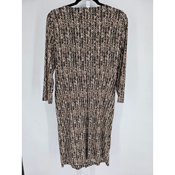 Tommy Hilfiger Womens Sz 14 Midi Length Dress Black Brown Tan V Neck - Picture 4 of 4